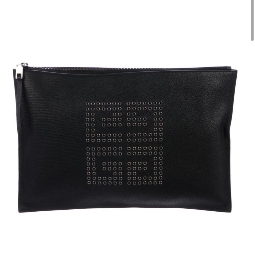 Givenchy 2018 Grommet Black Accented Leather Clutch Very Good Condition